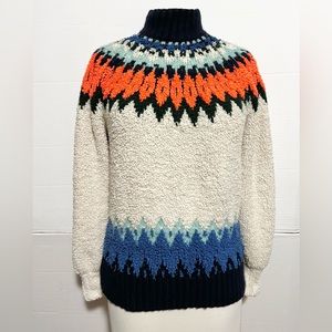 Anthropologie Pilcro  fair aisle textured sweater size XS ivory blue orange teal
